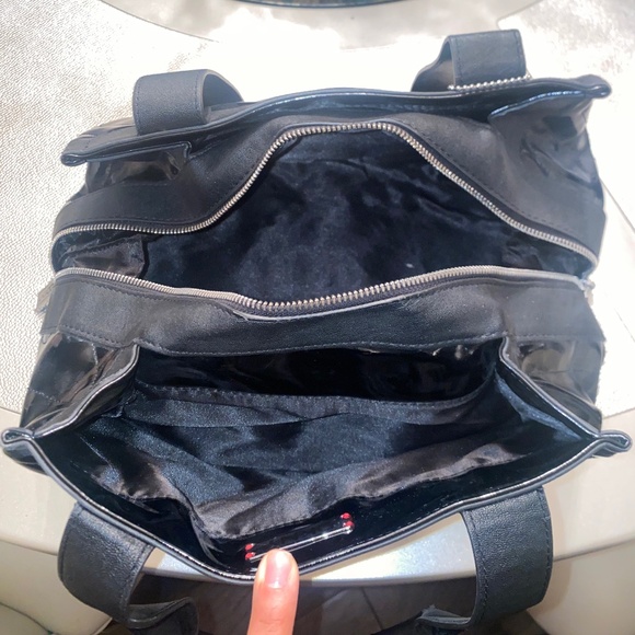 DKNY Black Patent Leather Logo Small Satchel Shoulder Bag - Picture 7 of 9